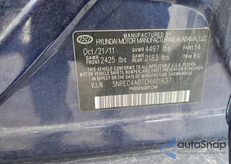2012 Hyundai Sonata Se from USA, damaged, VIN 5NPEC4AB7CH401637
